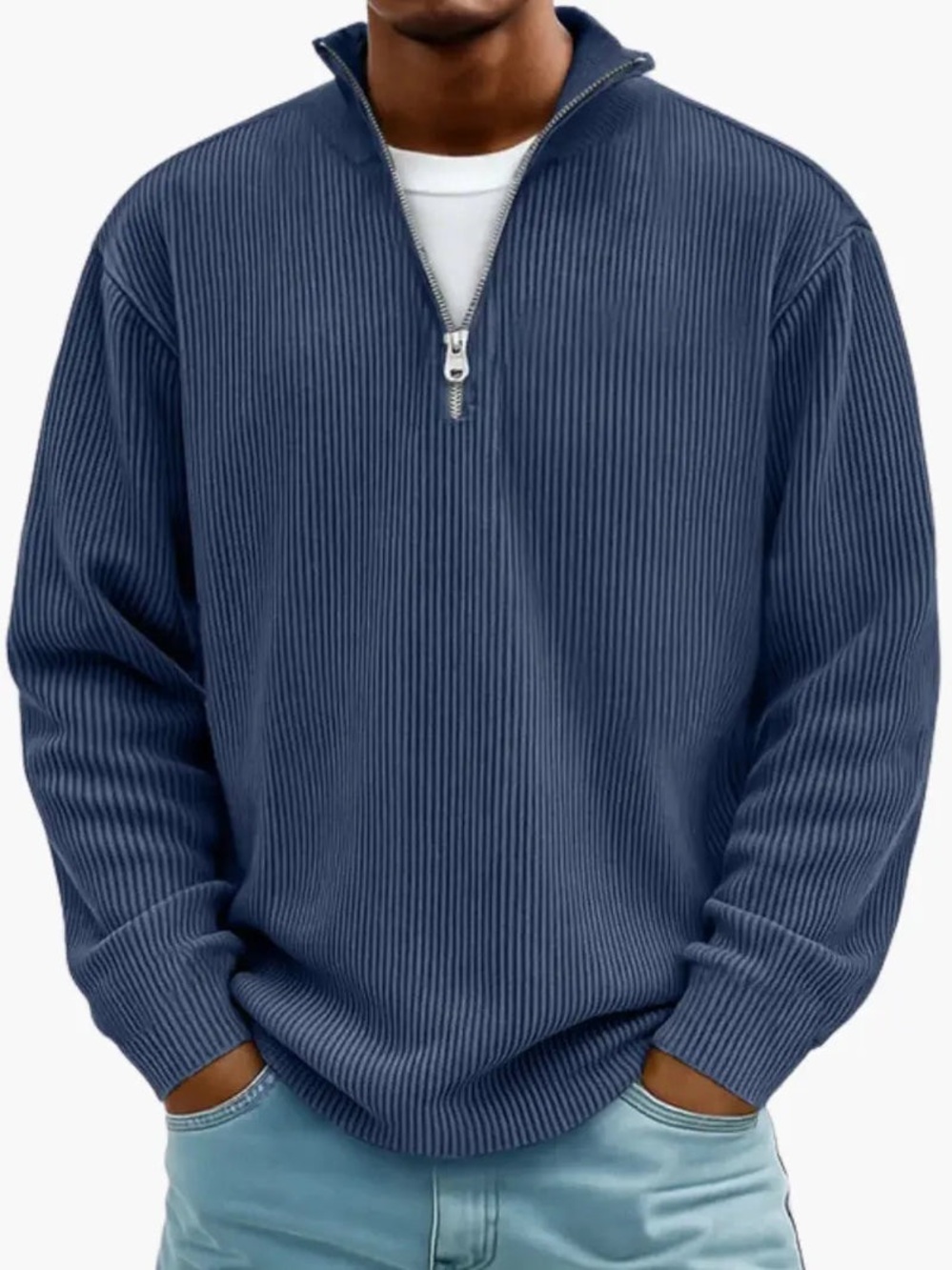 Rafello & Co Cozy Zip Sweater 2XL Navy Blue Quarter Zip Ribbed Pullover